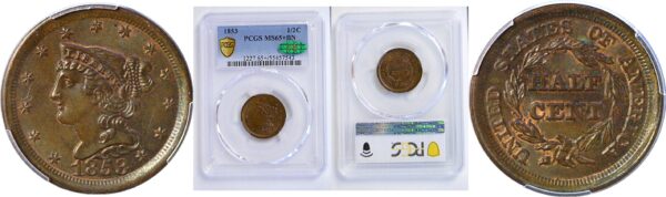 1853 Half Cent. -  PCGS MS-65+. CAC