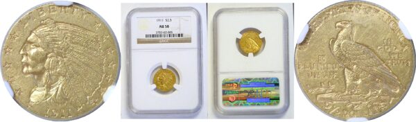 1911 $2 1/2 Indian. -  NGC AU-58