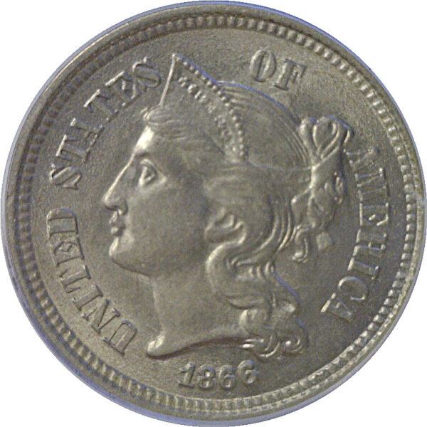 1866 Nickel Three Cent  -  PCGS AU-58  CAC - Image 2