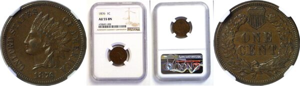 1876 Indian Head Cent  -  NGC AU-55