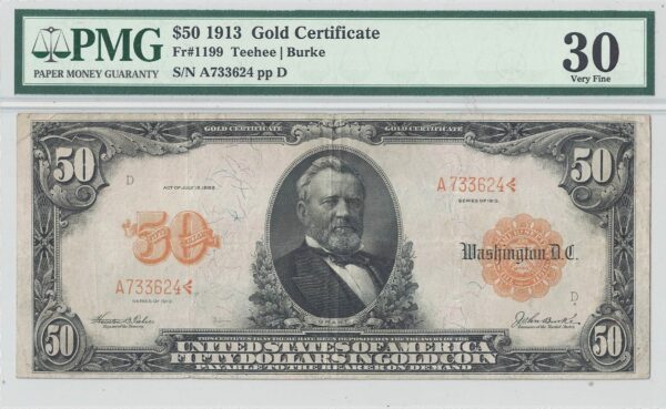 1913 $50 Gold Certificate Fr-1199 PMG VF-30 - Image 2