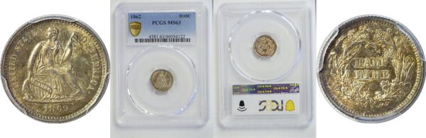 1862 Seated Liberty Half Dime.  -   PCGS MS-63