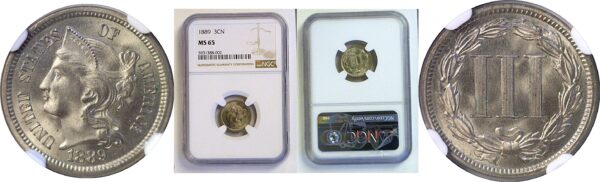 1889 Nickel Three Cent. -  NGC MS-65
