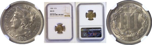 1888 Nickel Three Cent. -  NGC MS-65