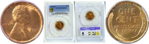 1934-D Lincoln Cent. -  PCGS MS-66 RD