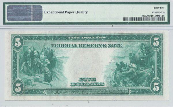 1914 $5 Federal Reserve Note Fr-855b PMG Gem CU-65 EPQ - Image 3