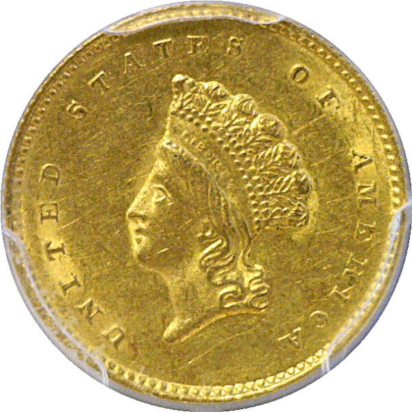 1855-O One Dollar Gold Coin  -  PCGS AU-58  CAC - Image 2