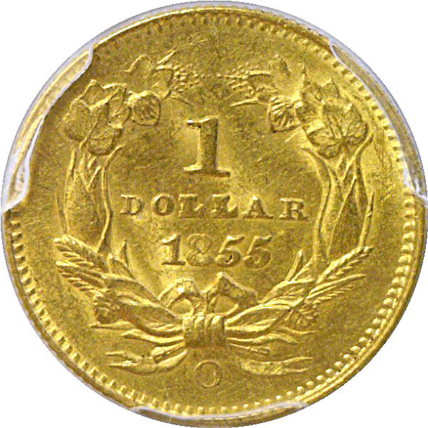 1855-O One Dollar Gold Coin  -  PCGS AU-58  CAC - Image 3
