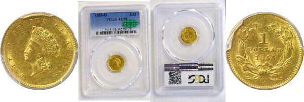 1855-O One Dollar Gold Coin  -  PCGS AU-58  CAC