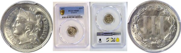 1873 Closed 3.  Nickel Three Cent. -  PCGS MS-65