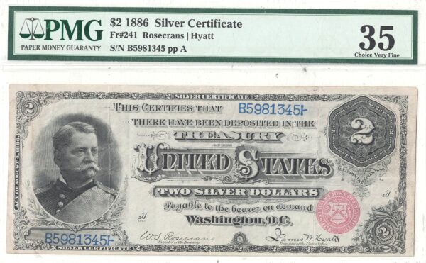 1886 $2 Silver Certificate Fr-241 PMG VF-35 - Image 2