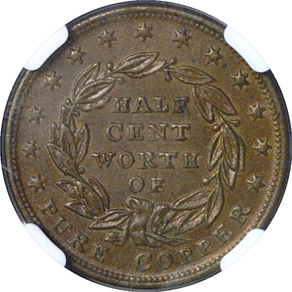 1837 Half Cent Hard Times Token.   -   NGC MS-65 BN - Image 3