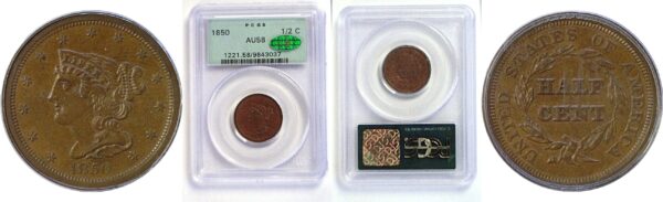 1850 Half Cent  -  PCGS AU-58  CAC