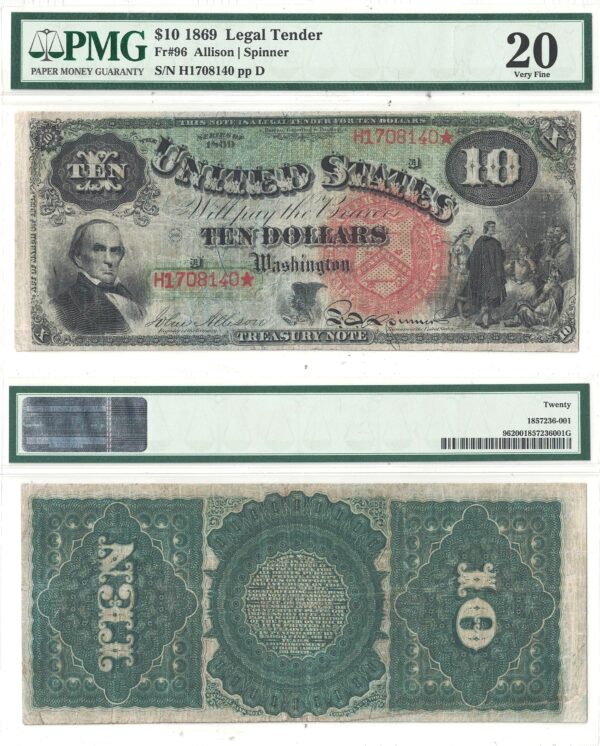 1869 $10 Legal Tender Note Fr-96 PMG VF-20