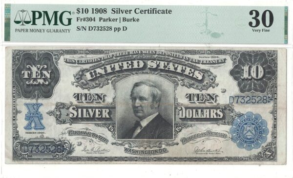 1908 $10 Silver Certificate Fr-304 PMG VF-30 - Image 2
