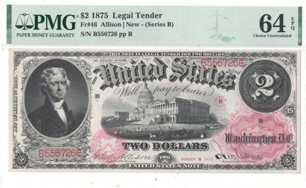 1875 $2 Legal Tender Fr-46 PMG Choice CU-64 EPQ - Image 2