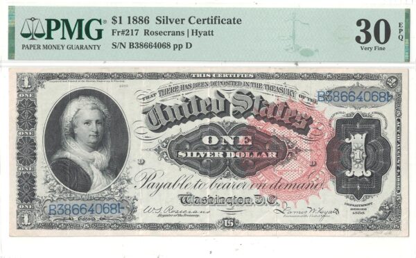 1886 $1 Silver Certificate Fr-217 PMG VF-30 EPQ - Image 2