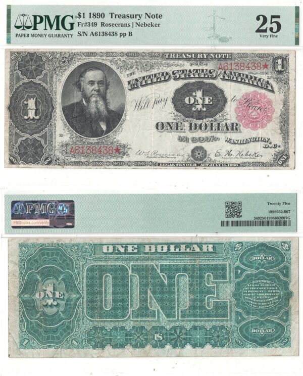 1890 $1 Treasury Note Fr-349 PMG VF-25