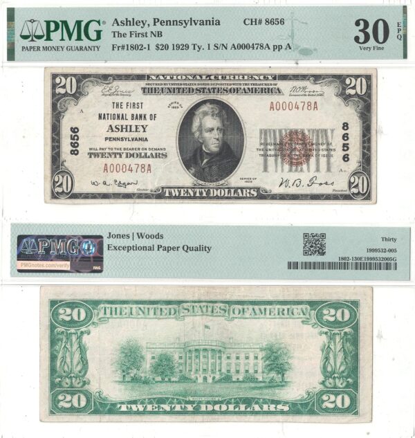 1929 $20 Ashley, Pennsylvania PMG VF-30 EPQ Charter 8656