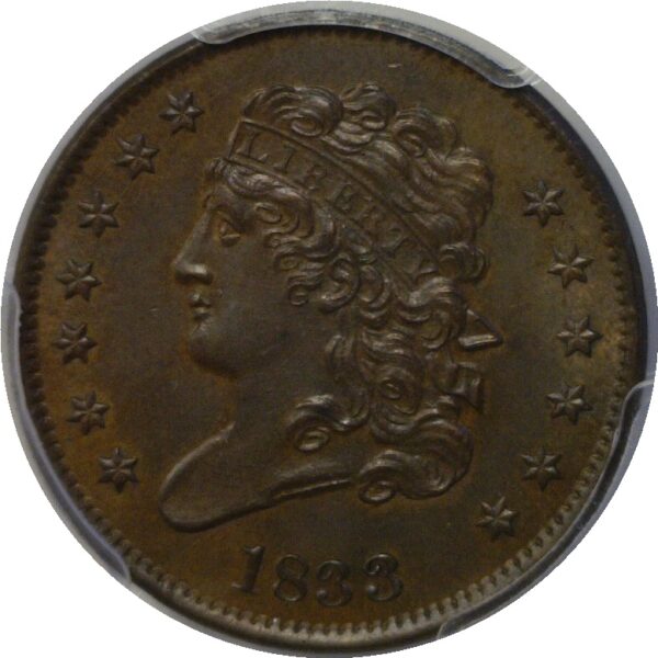 1833 Half Cent.  -   PCGS MS-64 BN.  CAC - Image 2