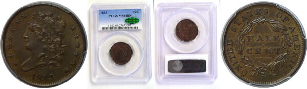 1833 Half Cent.  -   PCGS MS-64 BN.  CAC