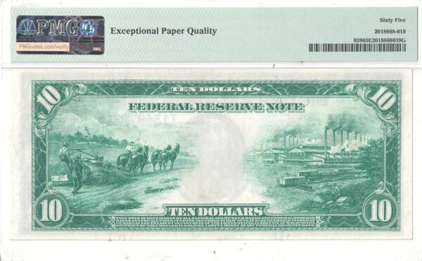 1914 $10 Federal Reserve Note Fr-939 PMG Gem CU-65 EPQ - Image 3