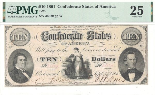 1861 $10 Confederate Note T-25 PMG VF-25 - Image 2