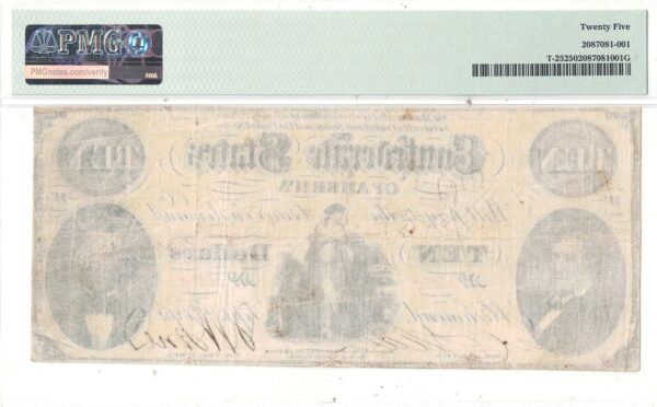 1861 $10 Confederate Note T-25 PMG VF-25 - Image 3