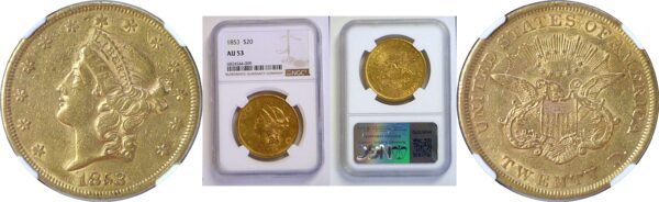 1853 $20 Liberty   -   NGC AU-53