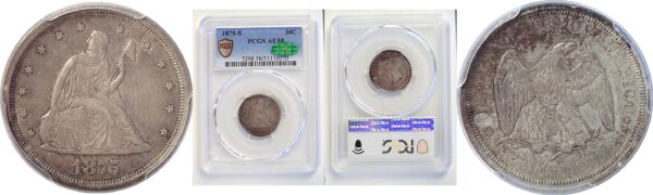 1875-S Twenty Cent Piece  -  PCGS AU-58  CAC