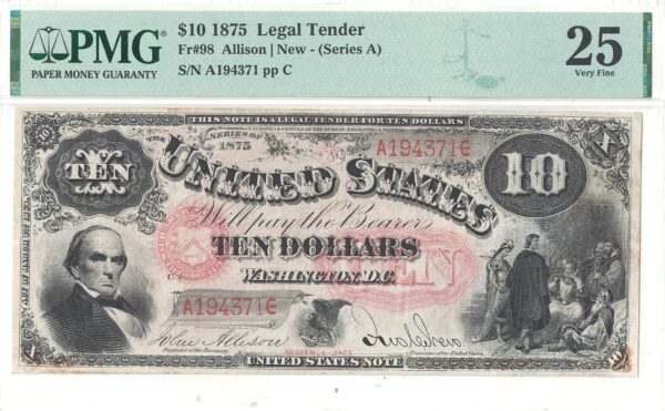 1875 $10 Legal Tender Note Fr-98 PMG VF-25 - Image 2