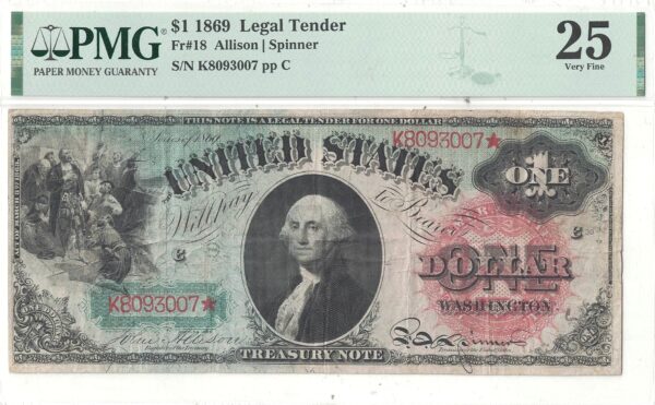 1869 $1 Legal Tender Note Fr-18 PMG VF-25 - Image 2