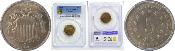 1873 Closed 3.  Shield Nickel.  -   PCGS PR-66