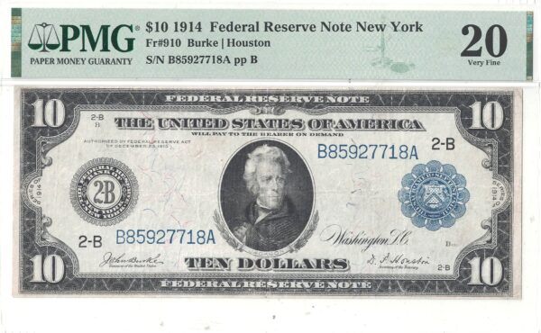 1914 $10 Federal Reserve Note Fr-910 PMG VF-20 - Image 2
