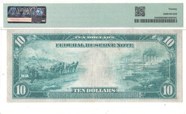 1914 $10 Federal Reserve Note Fr-910 PMG VF-20 - Image 3