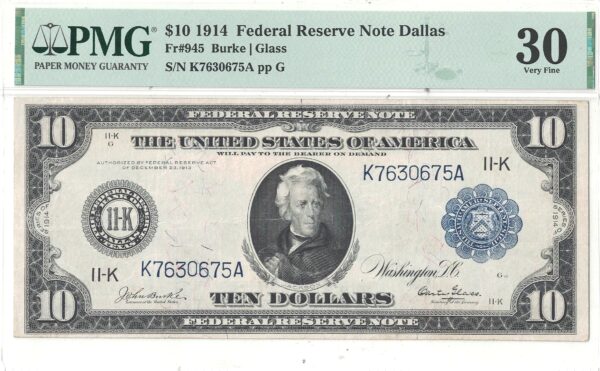 1914 $10 Federal Reserve Note Fr-945 PMG VF-30 - Image 2