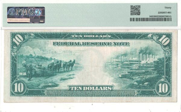 1914 $10 Federal Reserve Note Fr-945 PMG VF-30 - Image 3
