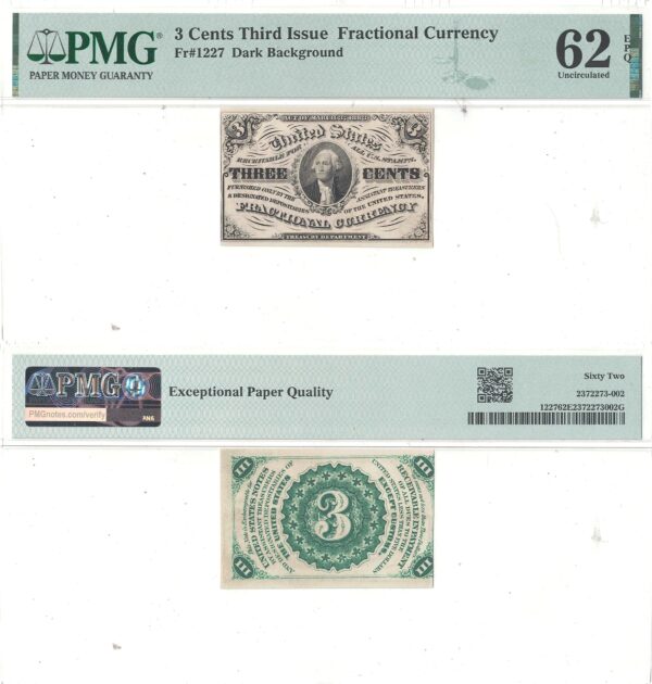 3 Cent 3rd Issue Fractional Currency Fr-1227 PMG Uncirculated-62 EPQ