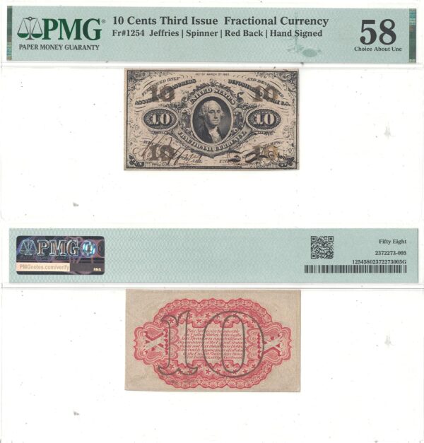 10 Cent 3rd Issue Fractional Currency Fr-1254 PMG AU-58