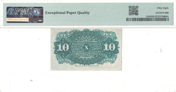 10 Cent 4th Issue Fractional Currency Fr-1259 PMG AU-58 EPQ - Image 3