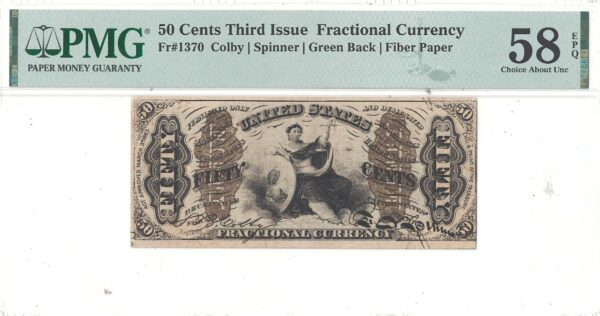 50 Cent 3rd Issue Fractional Currency Fr-1370 PMG AU-58 EPQ - Image 2