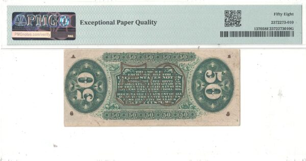 50 Cent 3rd Issue Fractional Currency Fr-1370 PMG AU-58 EPQ - Image 3