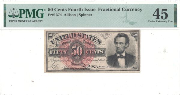 50 Cent 4th Issue Fractional Currency Fr-1374 PMG XF-45 - Image 2