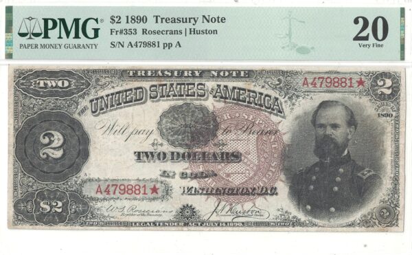 1890 $2 Treasury Note Fr-353 PMG VF-20 - Image 2