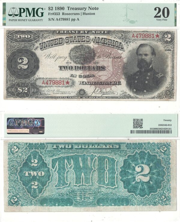 1890 $2 Treasury Note Fr-353 PMG VF-20