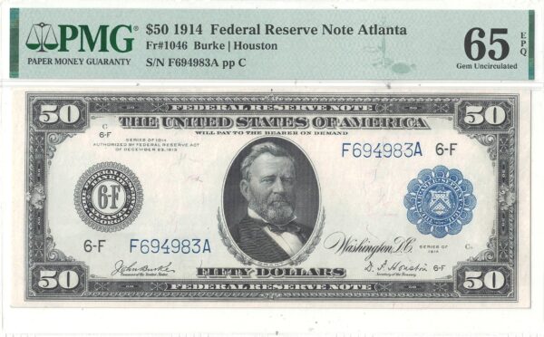 1914 $50 Federal Reserve Note Fr-1046 PMG Gem-65 EPQ - Image 2