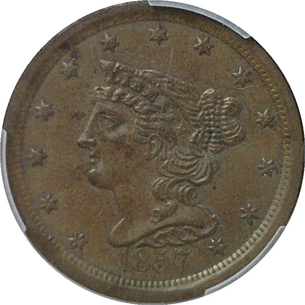 1857 Half Cent  -  PCGS MS-62 BN - Image 2