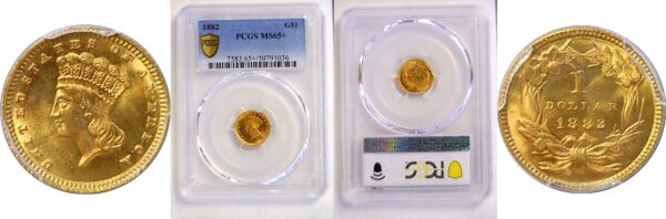 1882 One Dollar Gold Coin  -  PCGS MS-65+