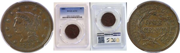 1851 Large Cent.  -   PCGS AU-53
