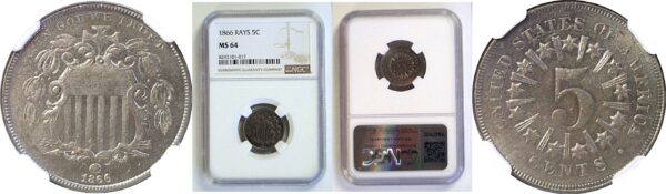 1866 Shield Nickel   -   NGC MS-64